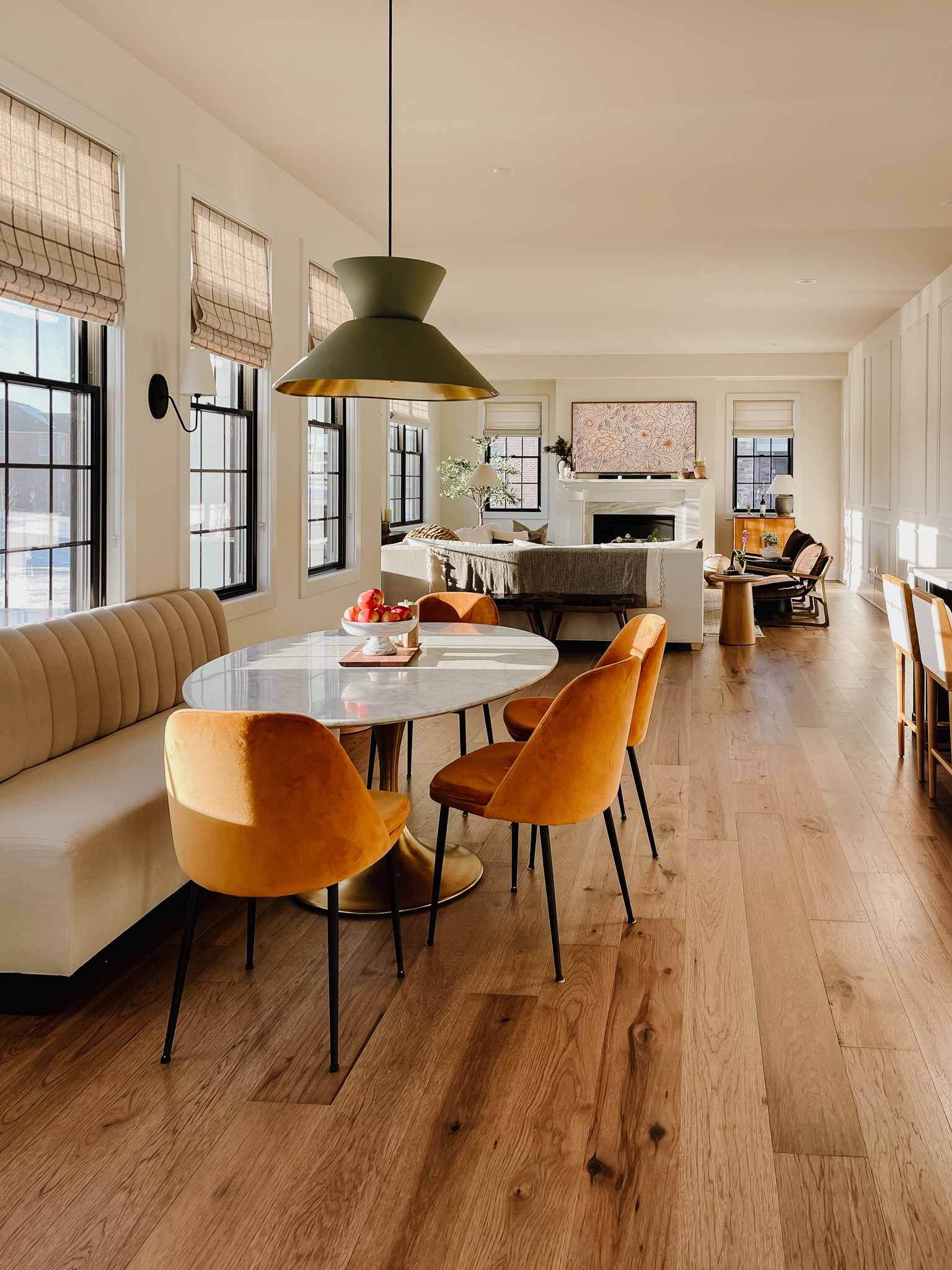 Breakfast nook - chairs, marble table, banquette, lights

#LTKhome #LTKFind