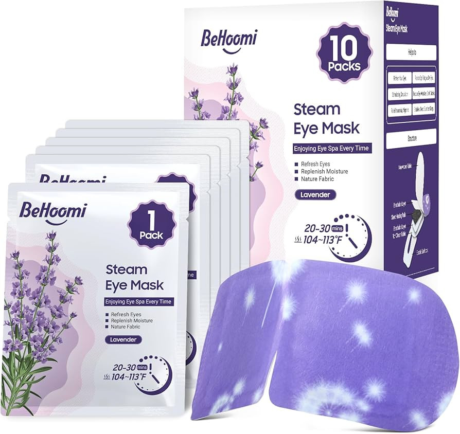 BeHoomi Steam Eye Mask, 10 Packs Lavender Heated Eye Mask, Self Heating Disposable SPA Warm Compr... | Amazon (US)