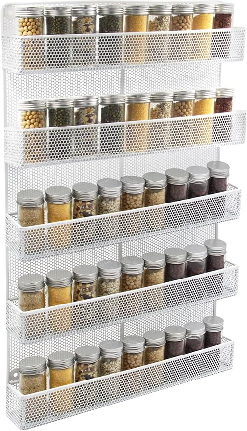 TQVAI 5 Tier Wall Mount Spice Rack Organizer Kitchen Spice Storage Shelf - Made of Sturdy Punchin... | Amazon (US)