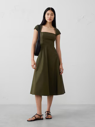 SQUARE-NECK MIDI DRESS | Banana Republic Factory