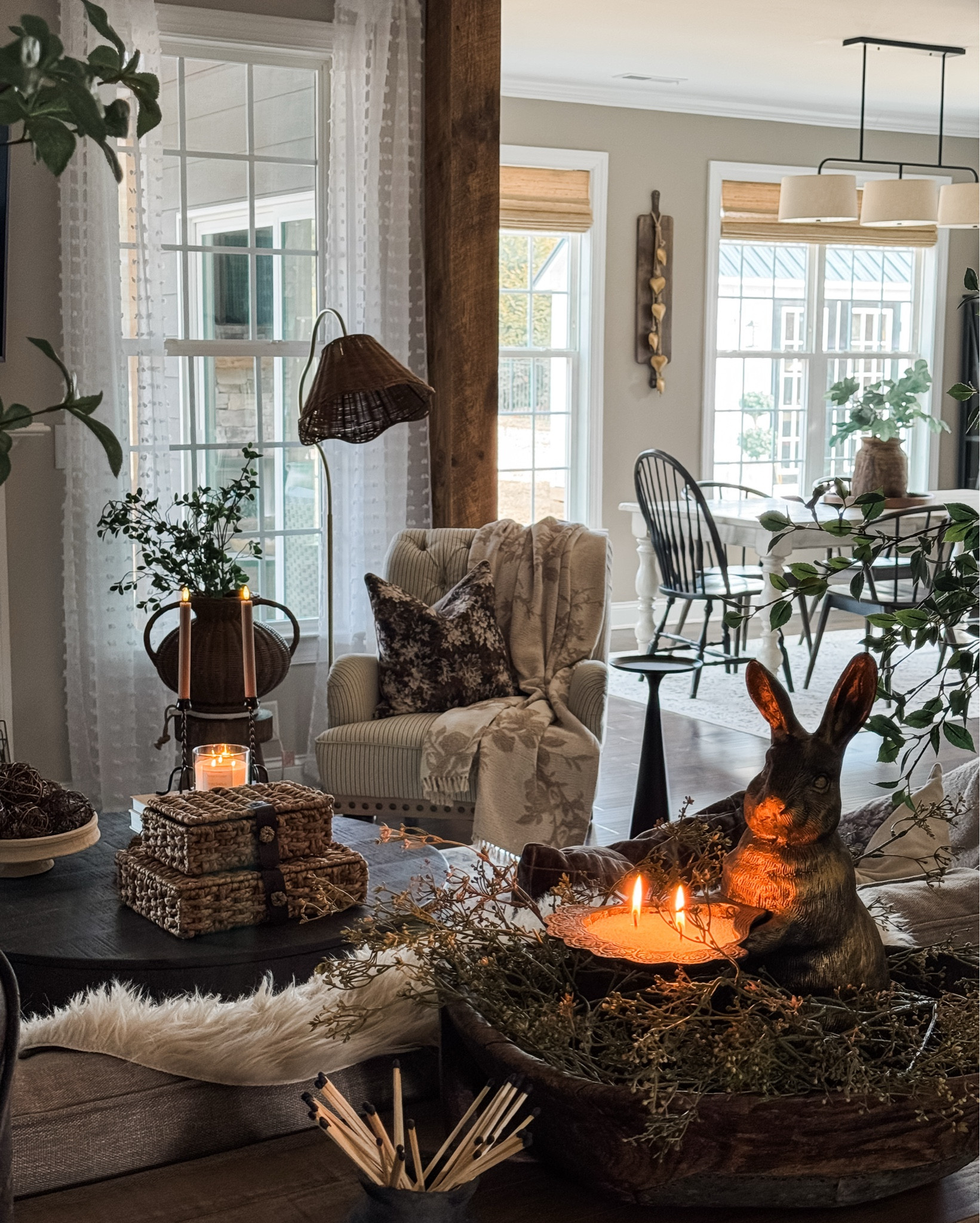 Friday Photos…Home Lately

My bunny was originally a cast iron birdseed holder for the garden. I added some rub n buff to give him a gold finish and filled the holder with a  sand candle. I have linked some options that would give a similar look.

Bunnies, sand candle, vintage wood bowls, rice stems, console table, ottomans, throw pillows, pillow inserts, throw blankets, upholstered chair, floor lamp with woven shade, woven vase, green stems, woven storage boxes, drink table, faux fur, clay pot, matches, round coffee table, chandelierr


#LTKHome #LTKSeasonal #LTKstorytime