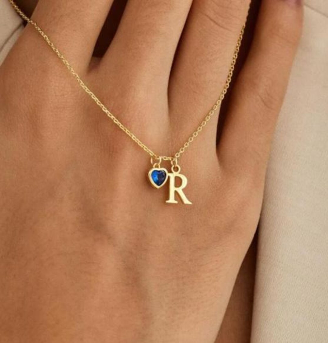 Custom Initial Necklace With Heart Birthstone, Dainty Letter Necklace, Birthstone Jewellery, 18th... | Etsy (US)