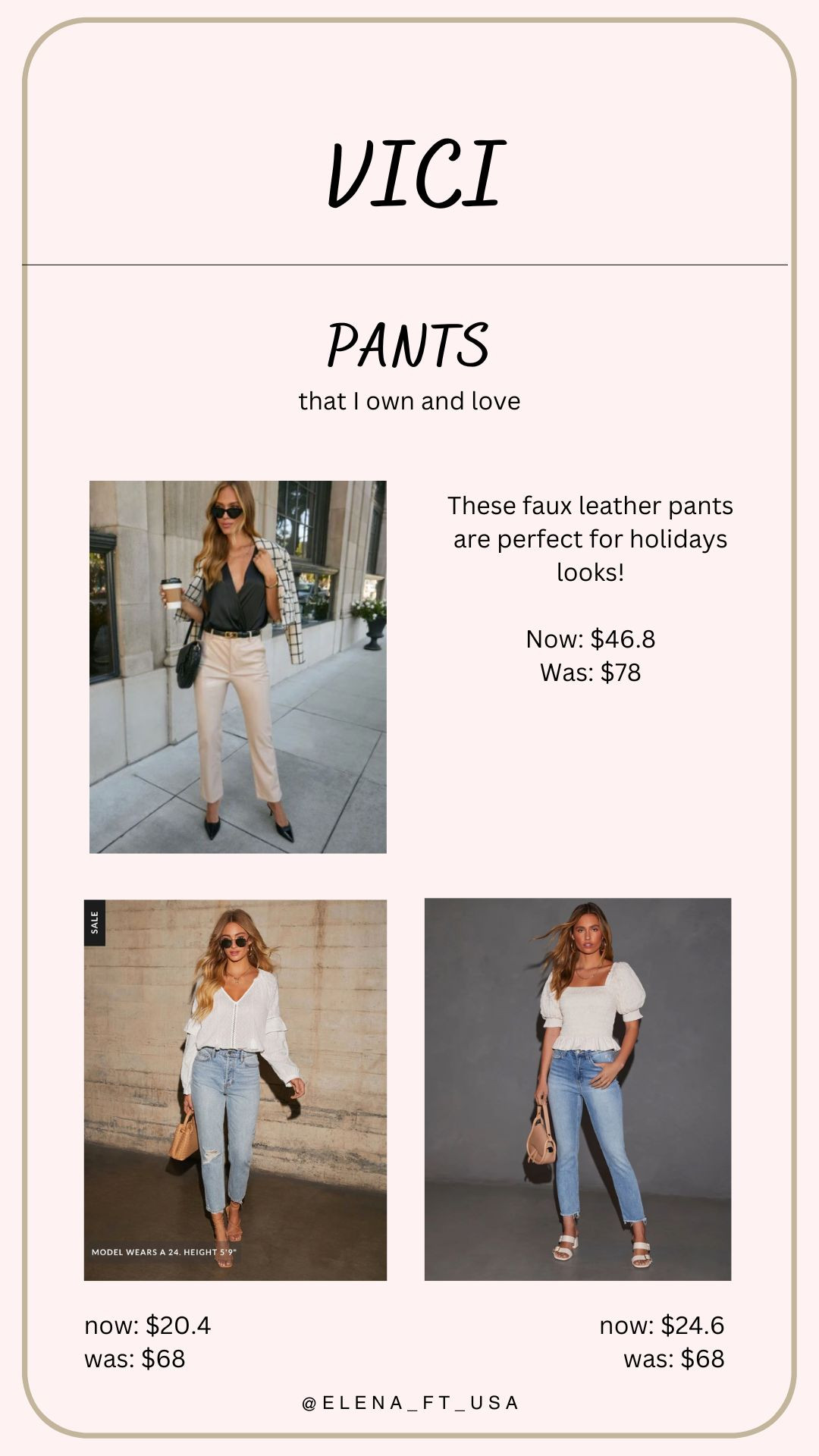 VICI Collection Black Friday Sale! 40% off sitewide!

Use code "LTK40"

Pants that I love and own!
Vegan leather metallic shimmer pants size S (M would fit better)
Jeans size 27 

 

#LTKCyberWeek #LTKSaleAlert #LTKStyleTip