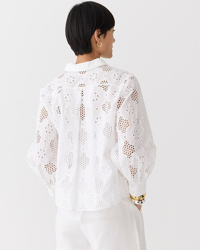 Long-sleeve popover top in eyelet | J. Crew US