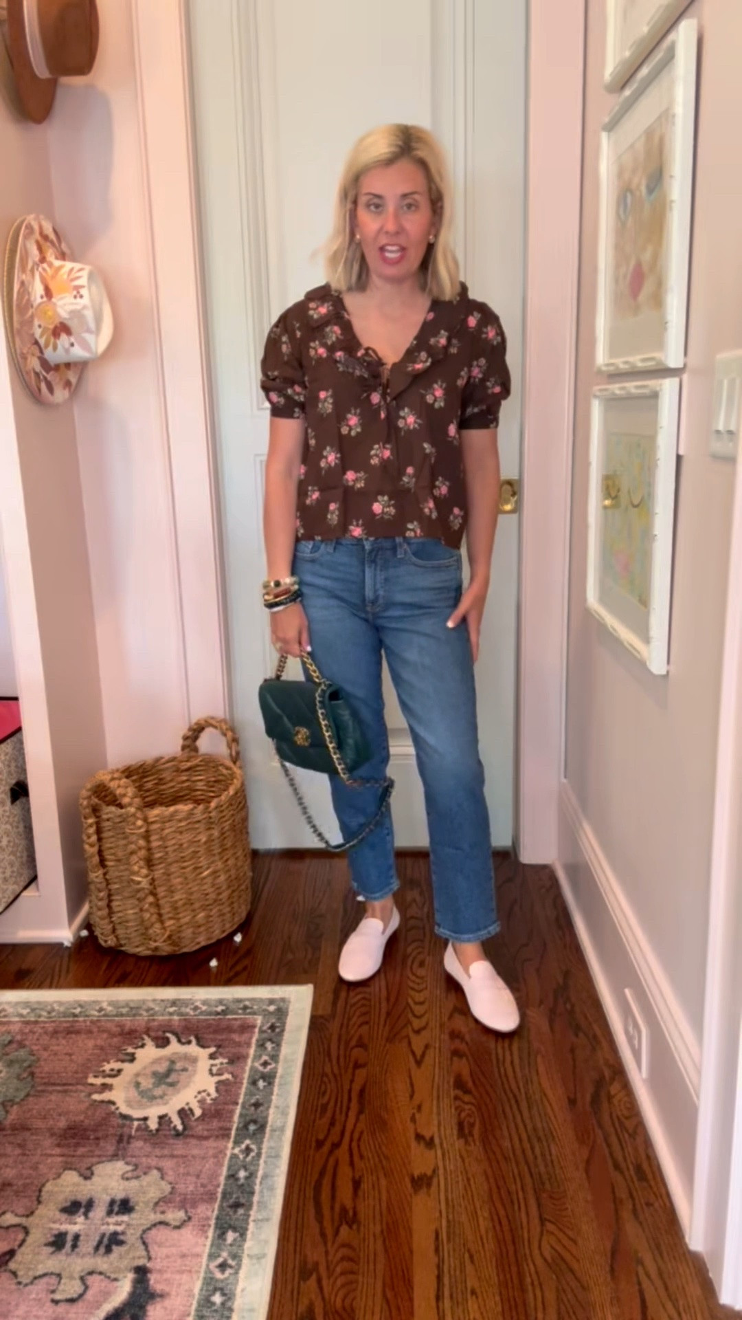 Love my barrel jeans but I wanted to try the straight leg and I love them! ￼
Top- xs
Jeans - 2 petite 
Loafers - 7.5 (sized 1/2 down)

*code Catherine20 at Allie + Bess

#LTKSeasonal #LTKOver40 #LTKPetite