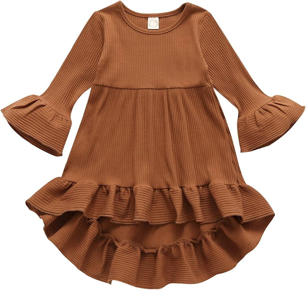 YOUNGER TREE Toddler Baby Girls Fall Clothing Solid Cotton Pit Irregular Skirt Winter Dress Long ... | Amazon (US)