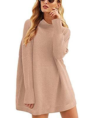 ANRABESS Women Casual Turtleneck Batwing Sleeve Slouchy Oversized Ribbed Knit Tunic Sweaters Pull... | Amazon (US)