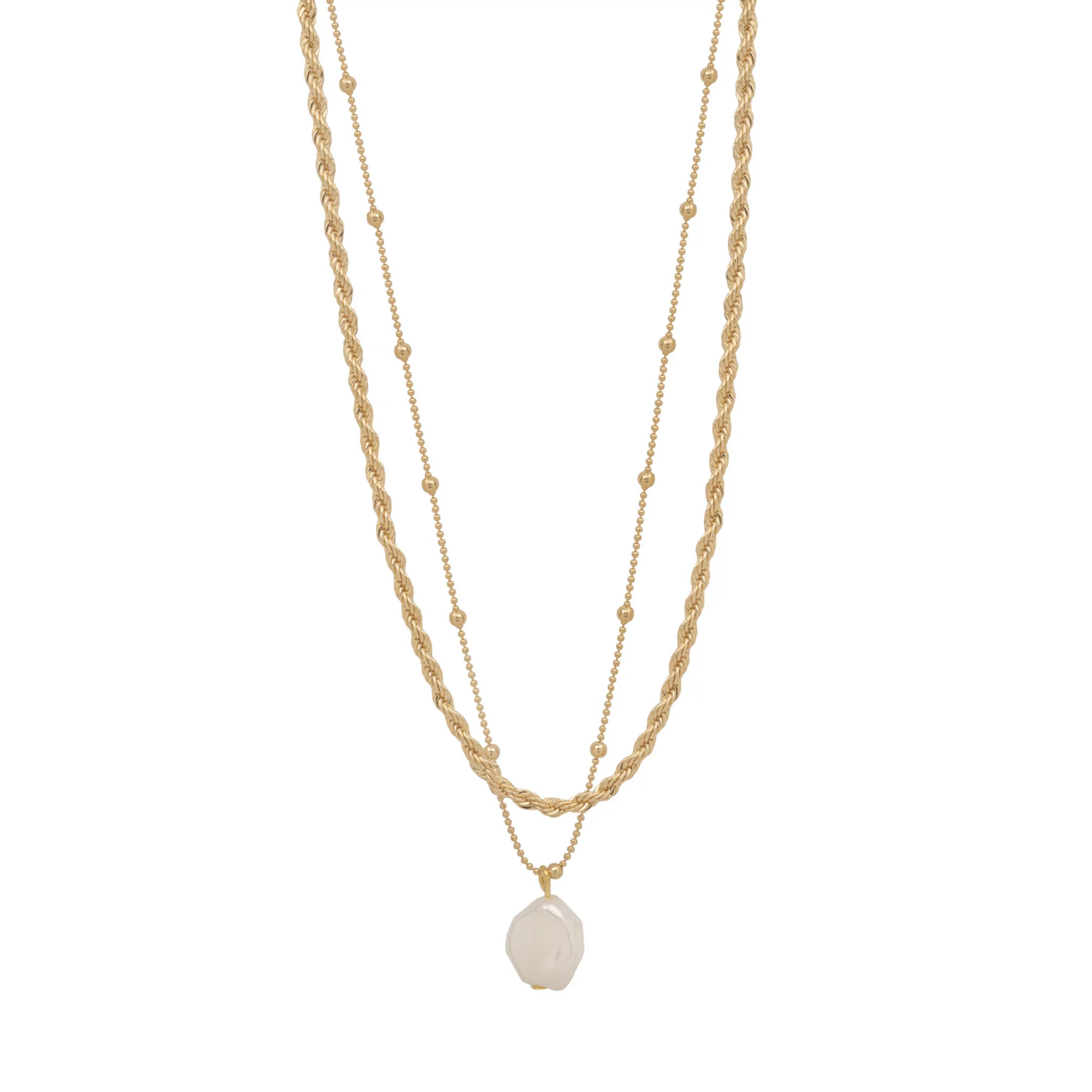 LC Lauren Conrad Gold Tone Layered Chain Soft Simulated Pearl Pendant Necklace | Kohl's
