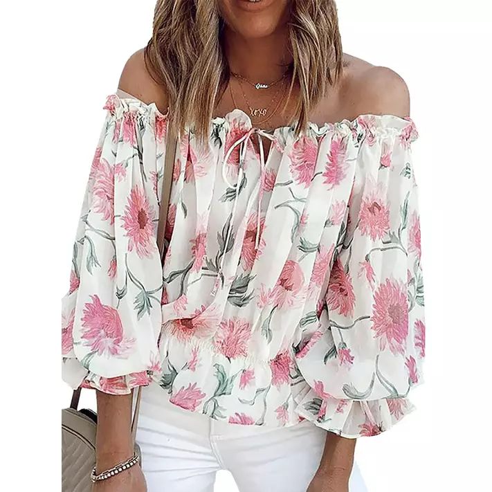 Enwejyy Summer Sexy Floral Print Off-the-Shoulder 3/4 Sleeve Women Chiffon Top T-Shirts | Walmart (US)