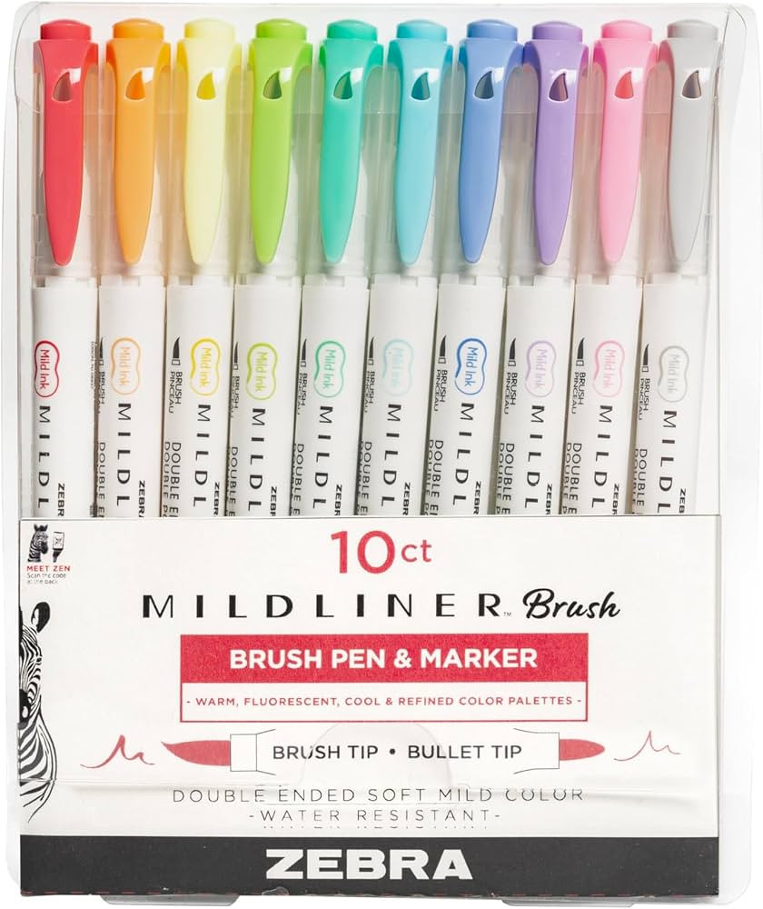 Zebra Pen Mildliner Double-Ended Brush Marker, Brush and Fine Tip Pen, Ideal for Bible Highlighti... | Amazon (US)