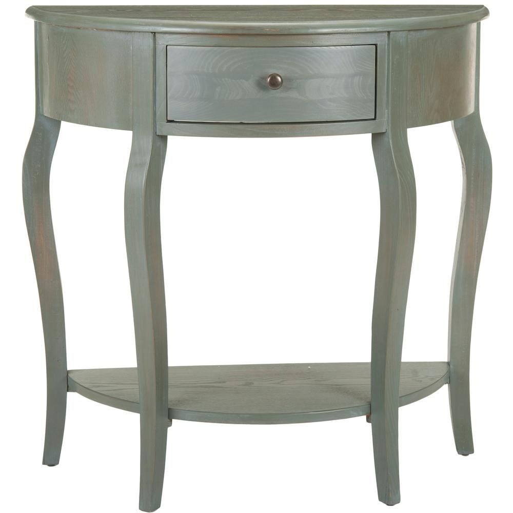 SAFAVIEH Jan Demilune 33 in. French Gray Standard Half Moon Wood Console Table with Drawers | The Home Depot
