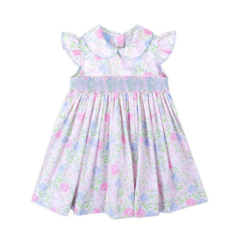 Botanical Floral Bunny Smocked Collared Dress | Classic Whimsy