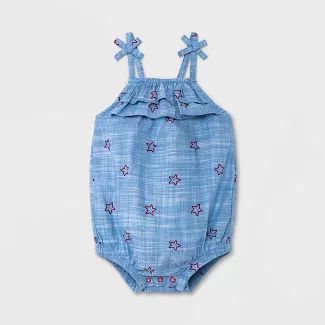 Baby Girls' Star Chambray Romper - Cat & Jack™ Blue | Target