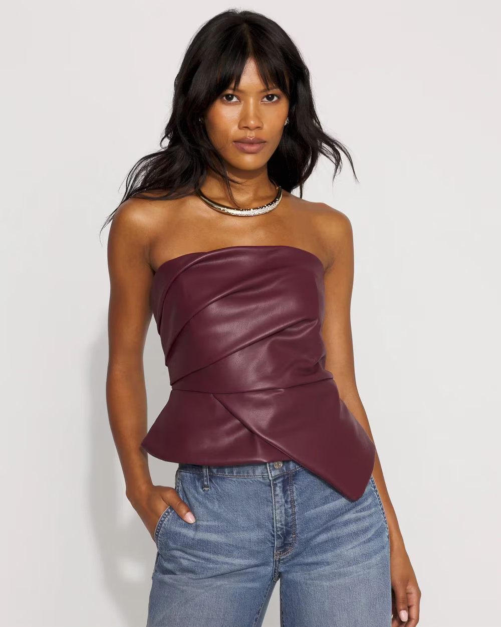 Draped Faux Leather Bustier | White House Black Market