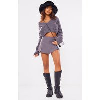 Grey Tailored Woven Box Pleat Skater Skort, Grey | PrettyLittleThing UK