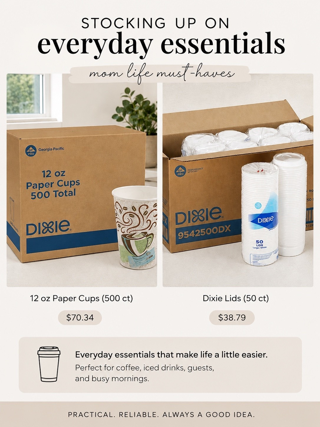 One of those boring purchases that somehow makes life so much easier. 😅

We go through SO many disposable cups at home between coffee, iced drinks, guests, and busy mornings. I finally stocked up on these Dixie cups and matching lids, and it’s one less thing to think about.

Not exciting… but definitely practical. 😂

#LTKdayinmylife #LTKmomlife #LTKmorningroutine