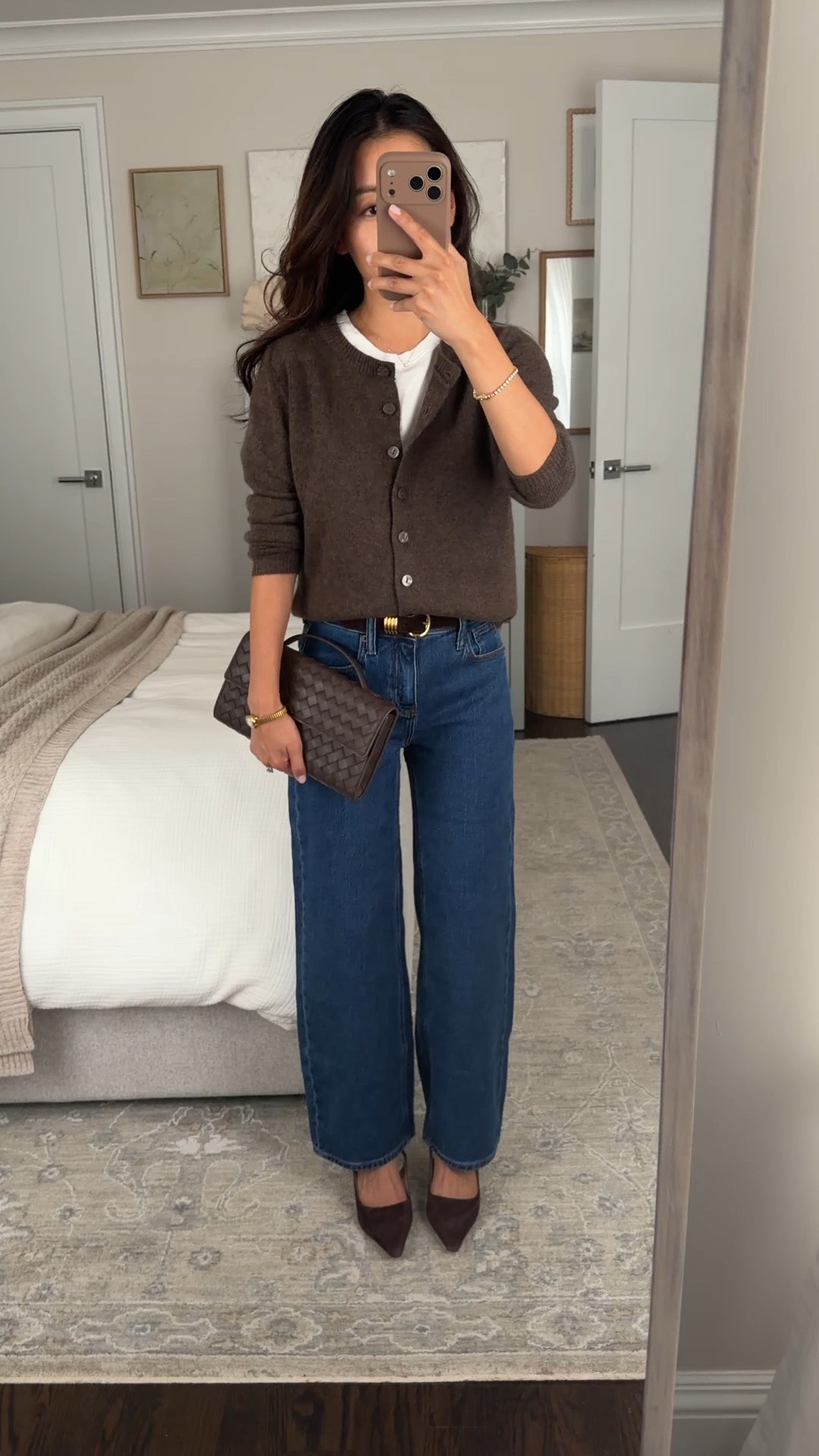 • Cardigan XS
• Jeans 24 Short in obsidian blue, also linking the relaxed straight leg version in which I wear 24 Extra Short. these are mid rise with some stretch 
• Shoes 5.5

Smart casual fall sweaters and jeans, petite Workwear with denim

#LTKPetite #LTKWorkwear #LTKSeasonal