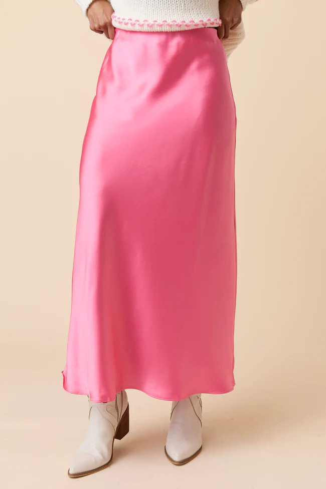Gwendlyn Pink Satin Maxi Skirt | Pink Lily