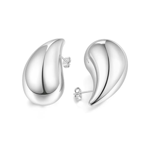 Extra Large Silver Teardrop Earrings for Women, Earrings Dupes Silver Earrings for Women Trendy Silver Drop Earrings Chunky Silver Hoop Earrings for Women Big Teardrop Earrings for Women Fashion | Amazon (US)