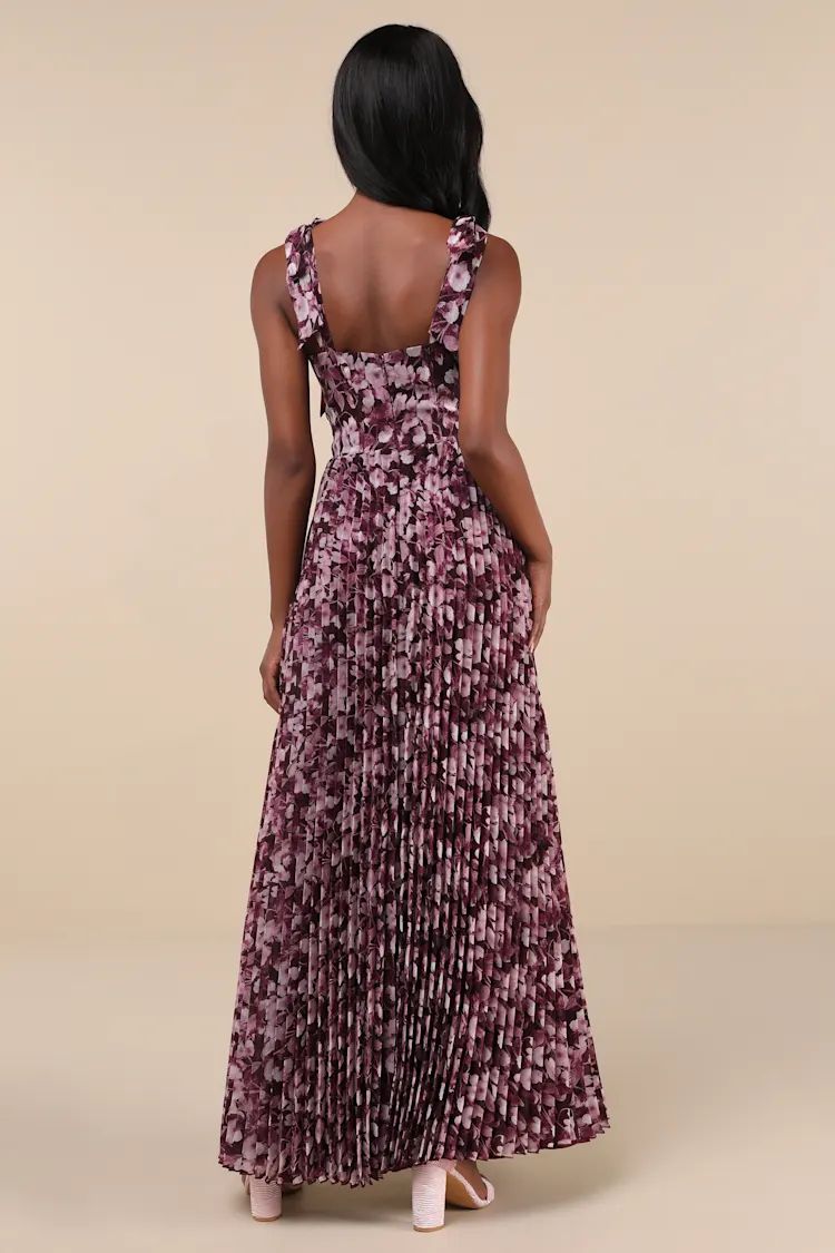 Illustrious Aura Plum Purple Floral Bustier Tie-Strap Maxi Dress | Lulus