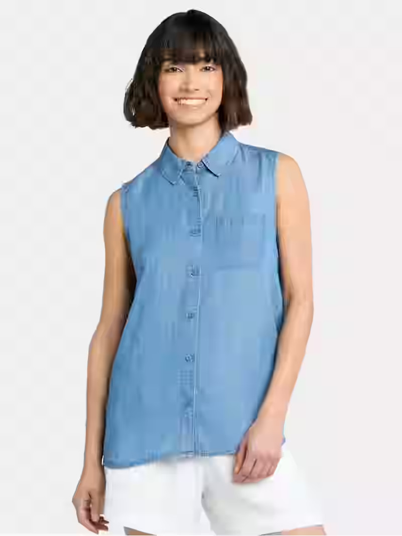 Time and Tru Women's Sleeveless Button Down Shirt, Sizes XS-XXXL | Walmart (US)