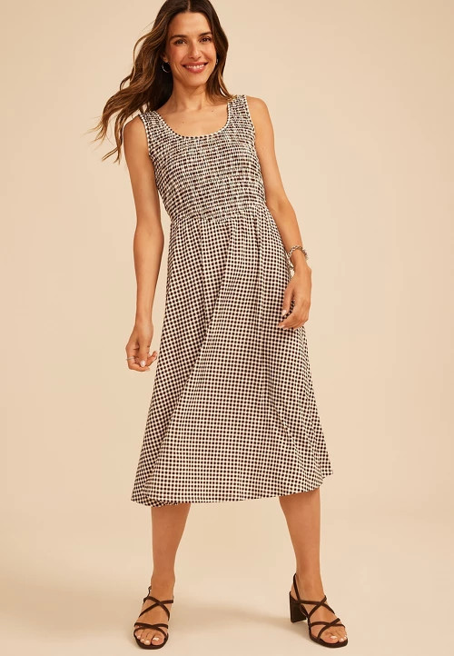 Bare Scoop Neck Smocked Midi Dress | Maurices