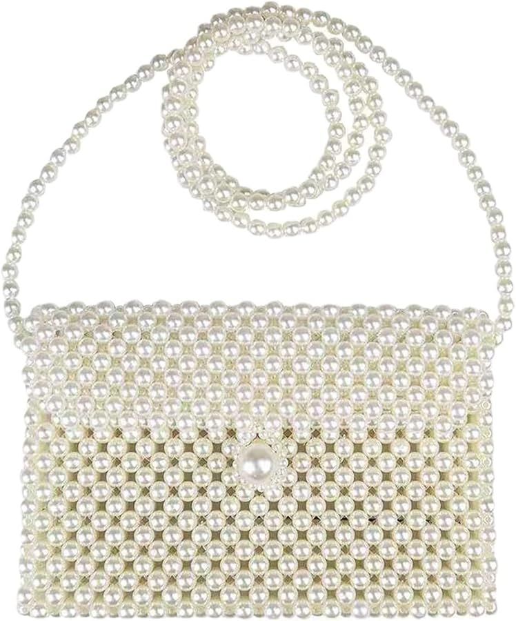 FUNDI White Pearl Purse Shoulder Bag for Women Purse Pearl Beaded Clutch Bag Crossbody Beaded Clu... | Amazon (US)