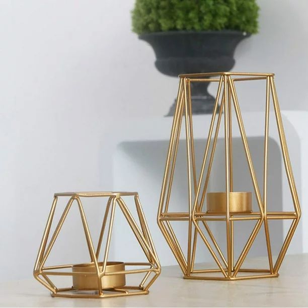 Nuptio 2 Pcs Gold Geometric Candle Holder Metal Hexagon Shaped Tea Light Votive Candle Holders, I... | Walmart (US)