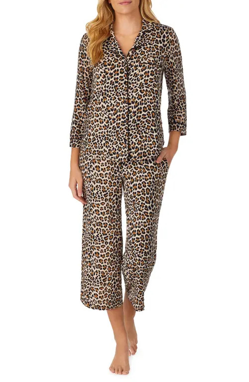 kate spade new york animal print jersey crop pajamas in Brown Animal Print at Nordstrom, Size Small | Nordstrom