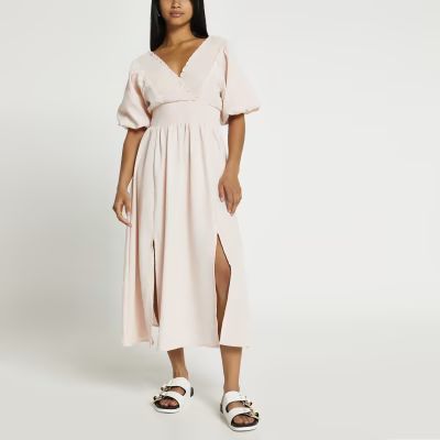 Petite pink short sleeve maxi dress | River Island (UK & IE)