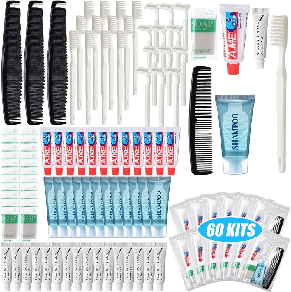 60 Set Travel Convenience Toiletry Kit Bulk Basic Toiletry Kits Travel Size Homeless Personal Hyg... | Amazon (US)