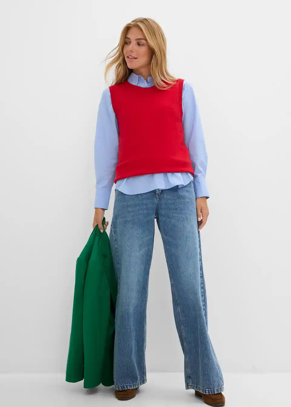 Baumwollbluse mit überschnittener Schulter und verlängertem, hinterem Saum. Weite Passform. | Bonprix DE