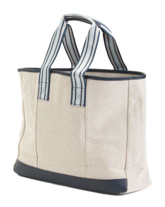 Canvas Capri Lightweight Everyday Tote With Striped Handles | TJ Maxx