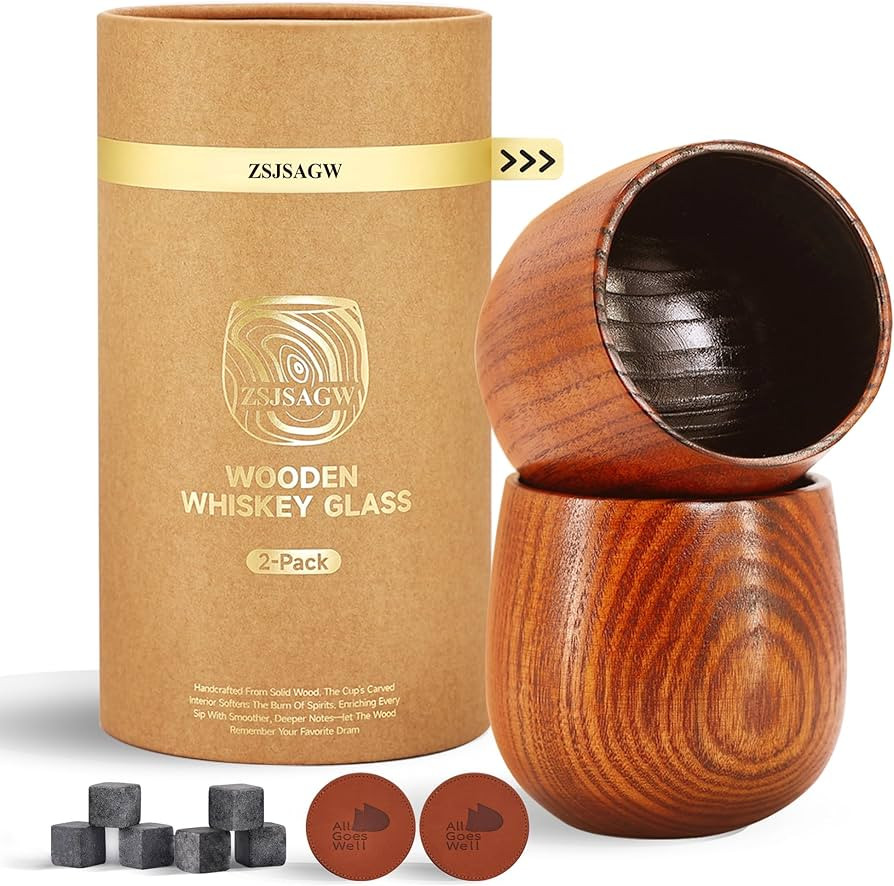 Charred Wooden Bourbon Drinking Glasses Set of 2 | 10oz Handcrafted Whiskey Tumblers with 6 Stone... | Amazon (US)