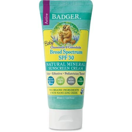 Badger - SPF 30 Baby Sunscreen Cream with Zinc Oxide - Broad Spectrum & Water Resistant, Reef Safe S | Walmart (US)