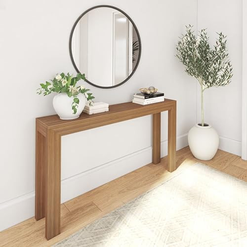 Plank+Beam Modern Solid Wood Console Table, 56 Inch, Sofa Table, Narrow Entryway Table for Hallway, Behind The Couch, Living Room, Foyer, Easy Assembly, Pecan | Amazon (US)