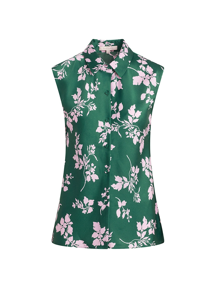 Women's The Agatha Floral Button-Front Top - Emerald Floral - Size XS | Saks Fifth Avenue