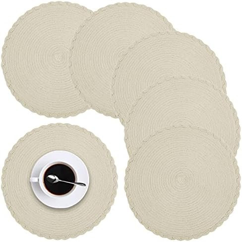 homing Round Placemats Set of 6 for Dining Table – Woven Heat Resistant Cotton Kitchen Table Ma... | Amazon (US)