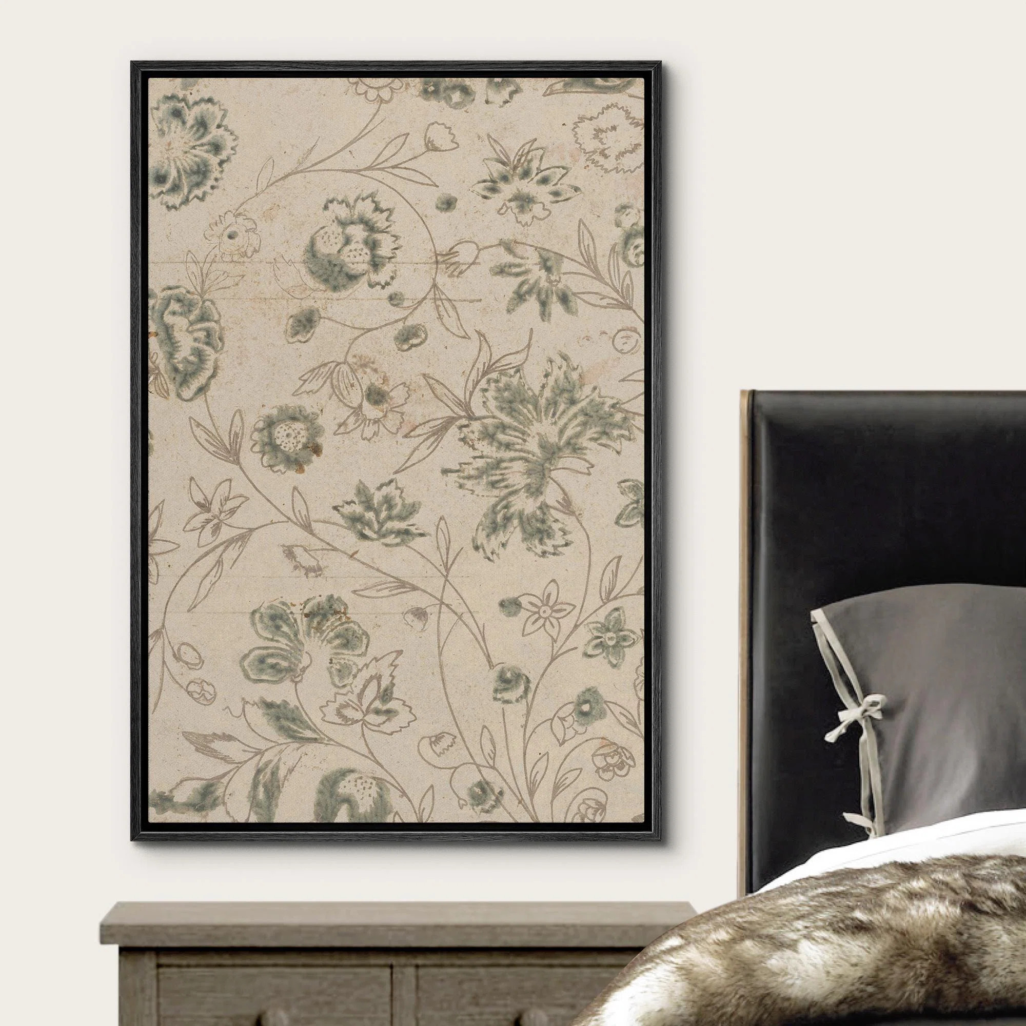 IDEA4WALL Abstract Botanical Vintage Green Flower Artwork, Illustration Rustic Modern Living Room... | Wayfair North America