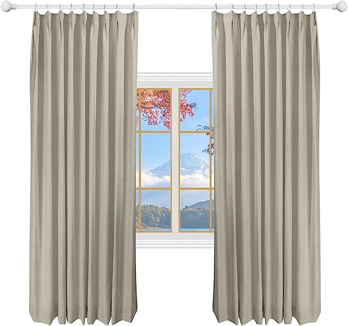 DotheDrape 34 W x 106 L inch Pinch Pleat Darkening Drapes Faux Linen Curtains with Lining Drapery... | Amazon (US)