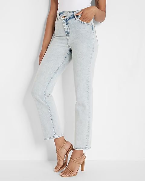 Super High Waisted Light Wash Crossover Modern Straight Jeans | Express