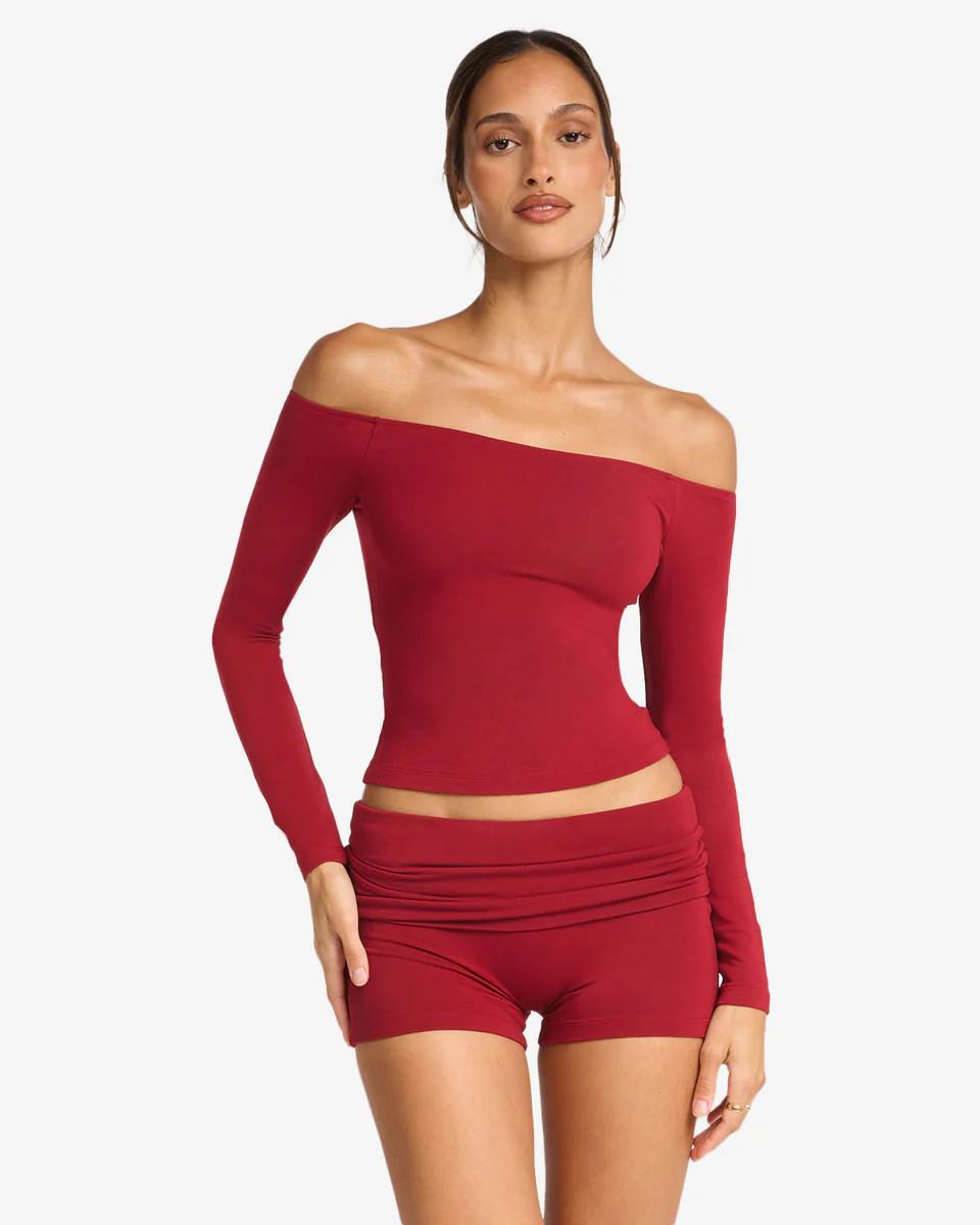 Off Shoulder Leisure Top | Cherry | Crop Shop Boutique US