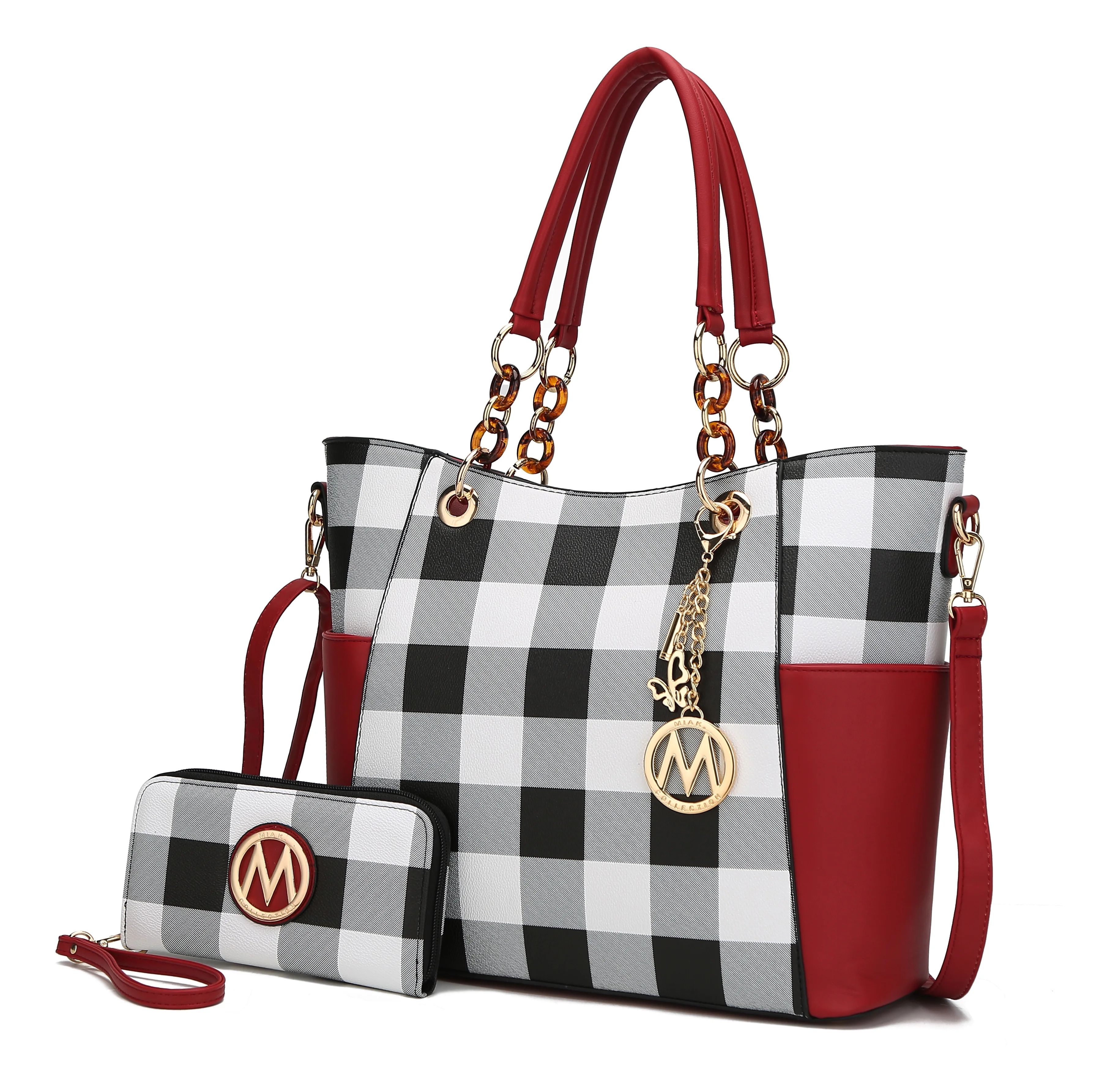 MKF Collection Bonita Checker Tote bag & Wallet Set for Women’s, Top-Handle Vegan Leather Shoul... | Walmart (US)