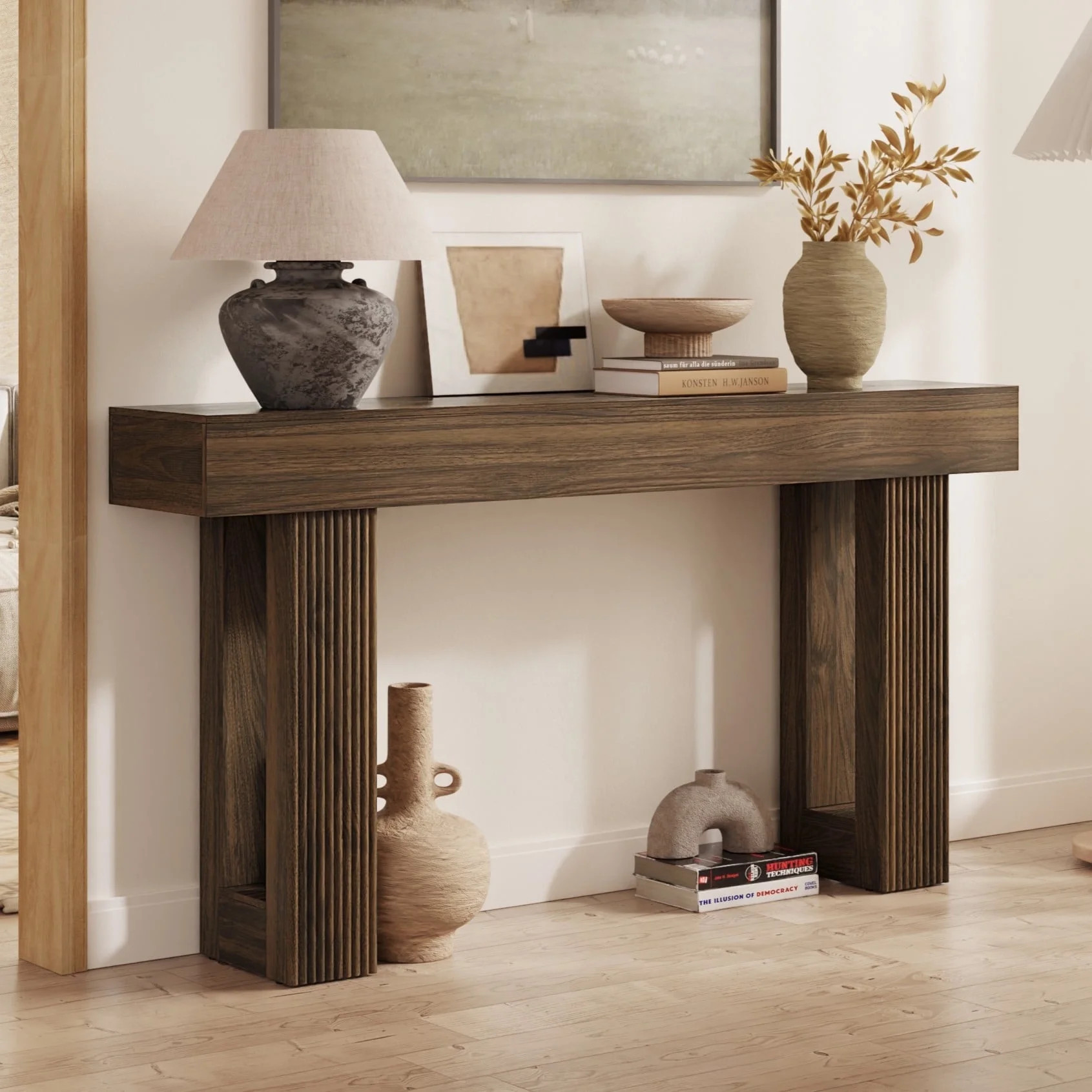 CHIC HOUSE 63" Fluted Entryway Console Table, Farmhouse Long Narrow Wooden Sofa Table Behind The ... | Walmart (US)