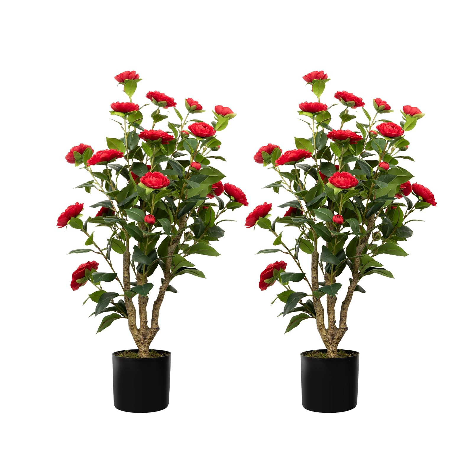 38” Artificial Camellia Tree 2 Packs, Faux Camellia Plant in Pot with Red Flowers, Greenery Cam... | Amazon (US)