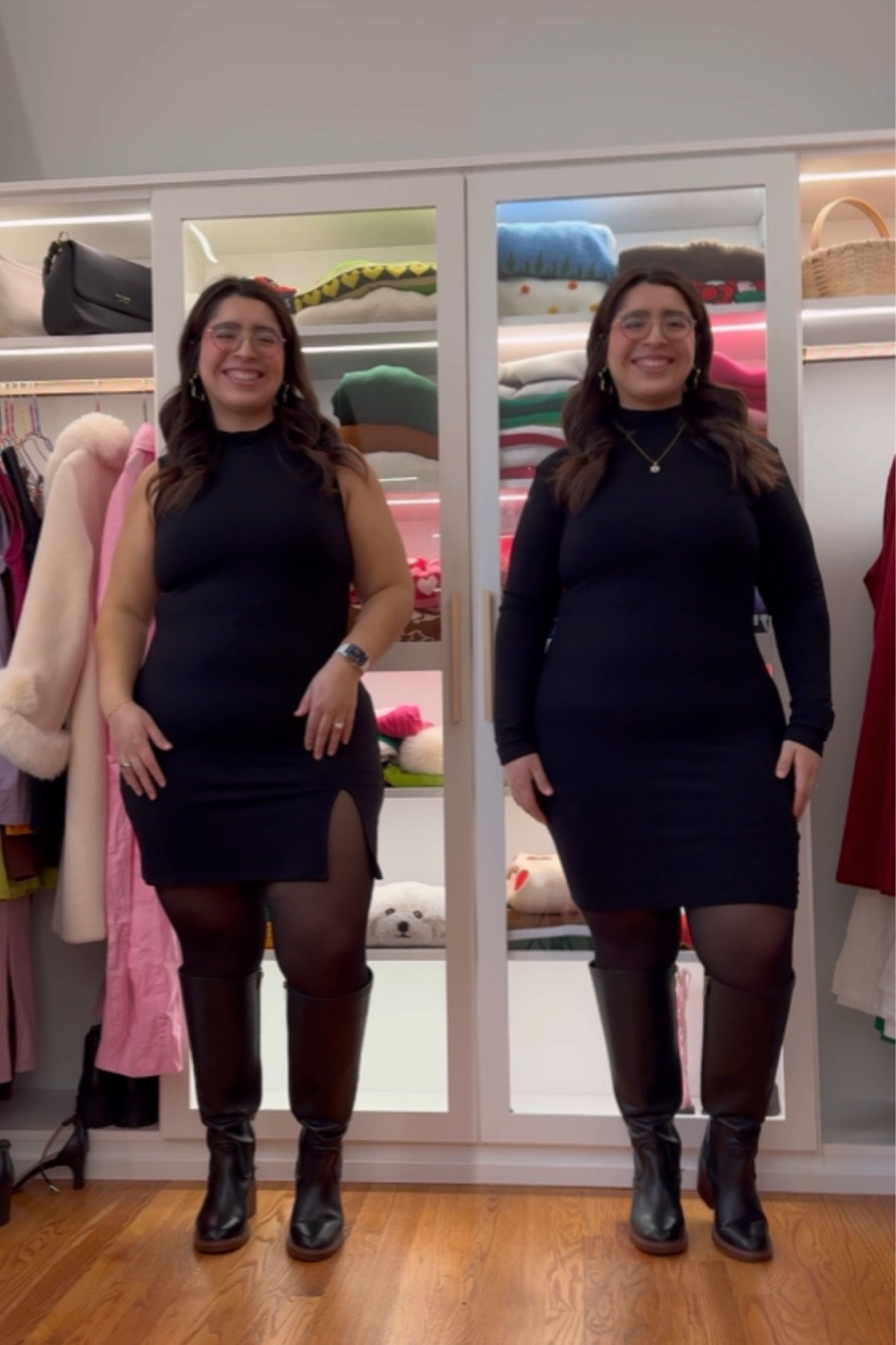 Left is the splurge! Right is the Amazon dress 🫶🏻 
Wearing XL in both and both are super stretchy! Can accommodate larger sizes for sure 

Tights are from sheertex - XL!

#LTKfindsunder50 #LTKfindsunder100 #LTKmidsize