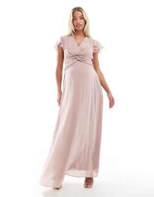 TFNC Maternity Bridesmaid wrap front maxi dress in soft pink | ASOS | ASOS (Global)