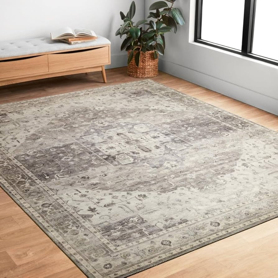 Loloi II Hathaway Collection HTH-05 Steel/Ivory 7'-6" x 9'-6", .25" Thick, Area Rug, Soft, Durabl... | Amazon (US)