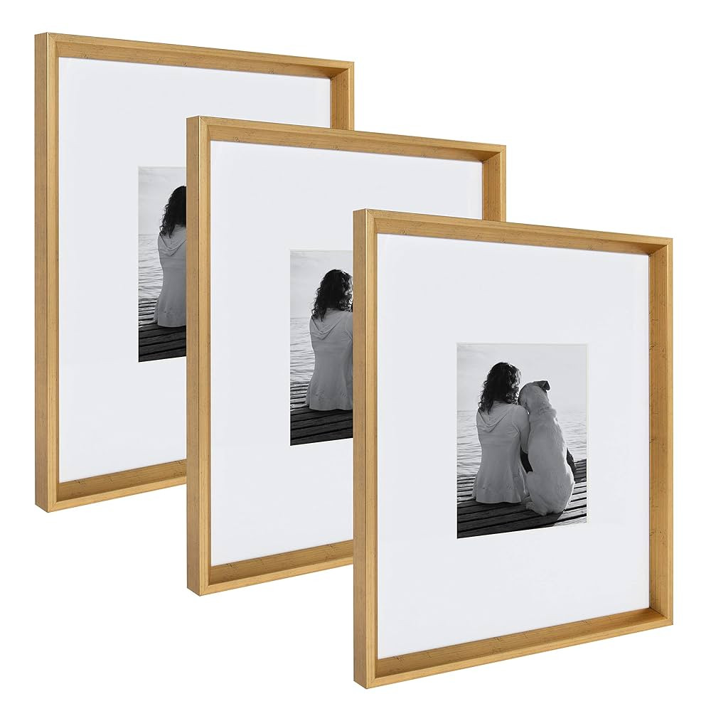 Kate and Laurel Calter Modern Wall Picture Frame Set, Gold 16x20 matted to 8x10, Pack of 3 | Amazon (US)