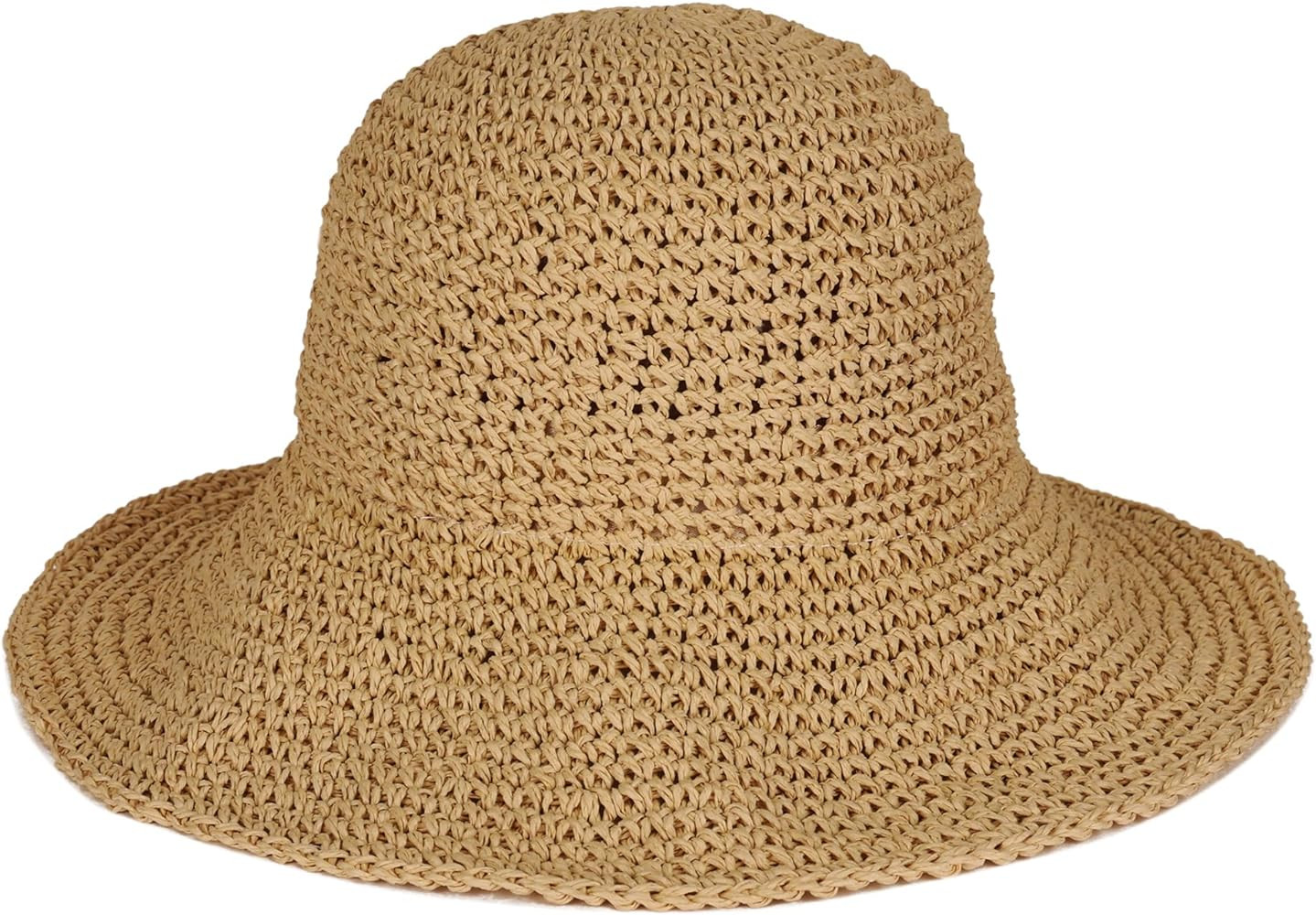 Floppy Straw Sun Hat Foldable Packable Wide Brim Summer Beach Hat Crochet Bucket Hat for Women | Amazon (US)